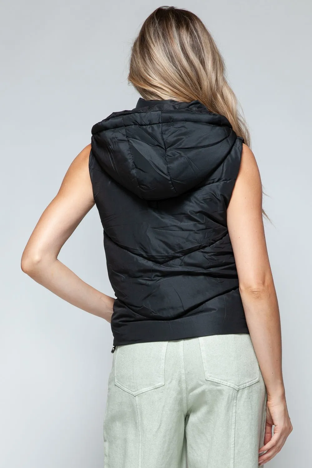 Zip Up Quilted Hooded Vest in Black