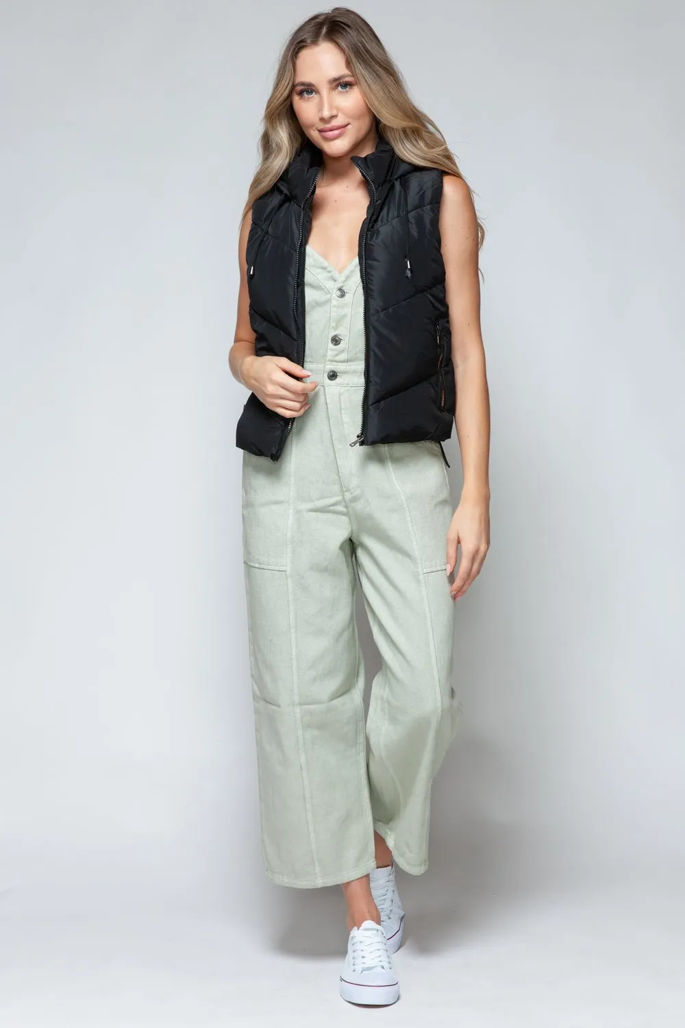 Zip Up Quilted Hooded Vest in Black