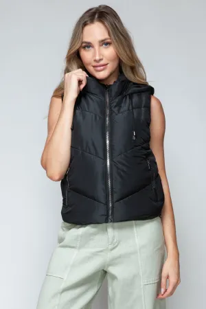 Zip Up Quilted Hooded Vest in Black